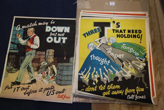 A collection of ten 1920s Bill Jones coloured lithograph motivational posters, each 28 x 22in.